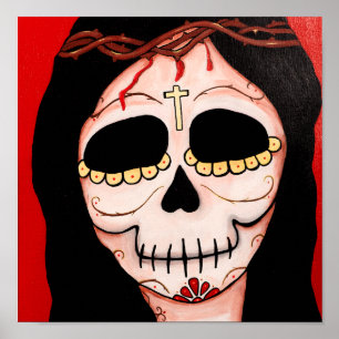 Poster Dia de los Muertos Skeletons Jesus Imprimer