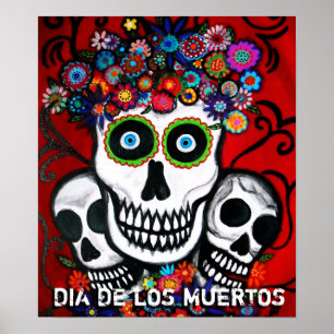 Poster Dia de los Uertos 3 crânes
