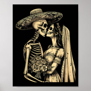 Poster Dia De Muertos Sugar Skull Couple Skeleton Bride W