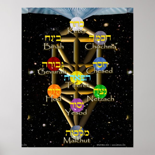 Poster Diagramme Arbre de vie avec hébreu et anglais (Devant)