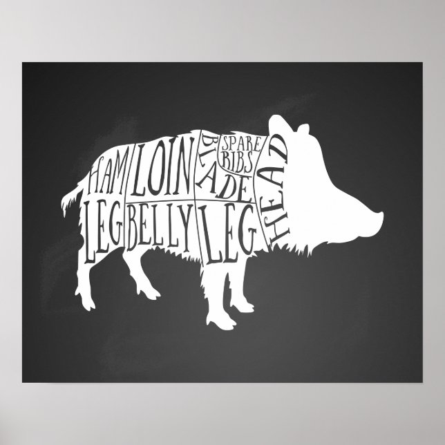Poster Diagramme boucher viande découpe sanglier chasse (Devant)