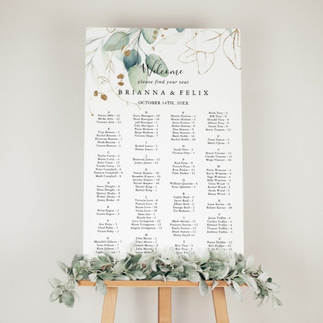 Poster Diagramme de siège alphabétique Gold Eucalyptus (Créateur téléchargé)