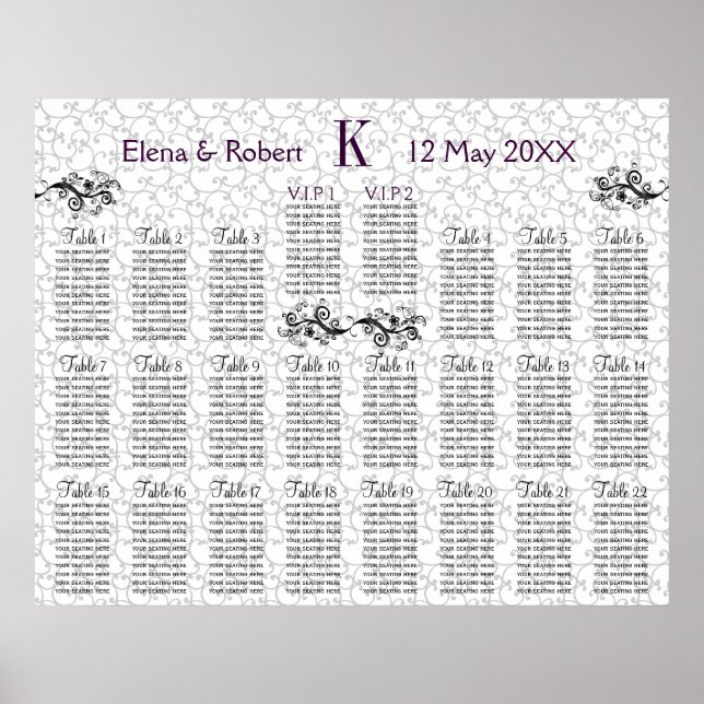 Poster Diagramme de siège de monogramme Damas (Devant)
