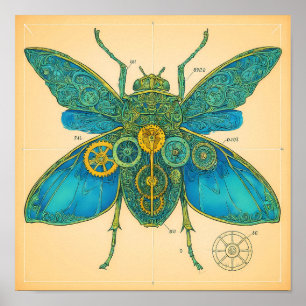 Poster Diagramme Technique Orné : Insecte Steampunk