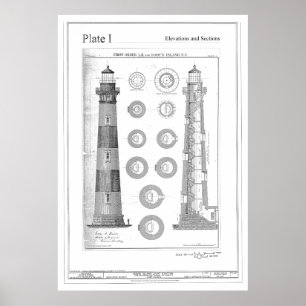 Poster Diagramme vintage de phare d'île de Bodie