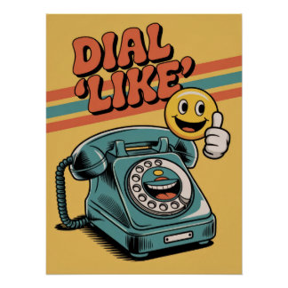Poster "Dial 'Like'" Retro Phone with Pop Art Emoji