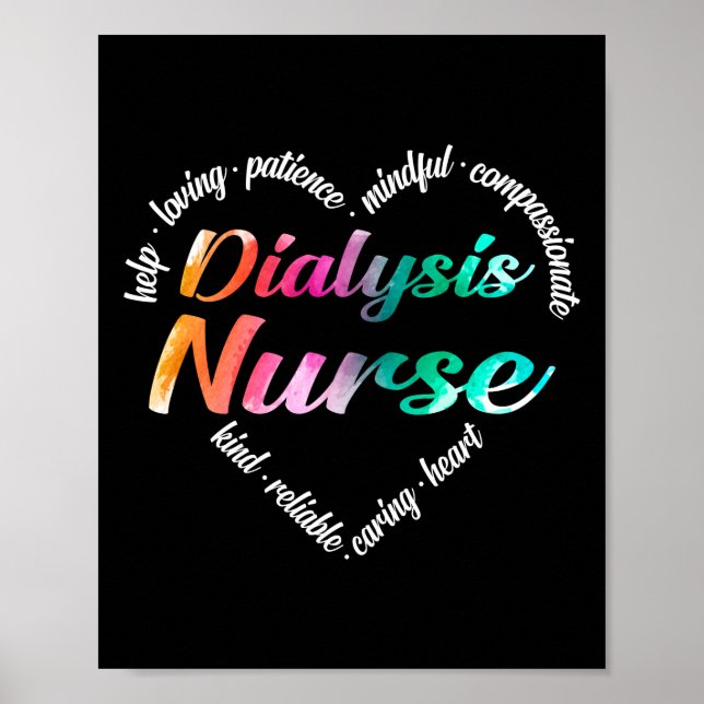 Poster Dialyse Infirmière Coeur Mot Nuage Aquarelle Arc-e (Devant)