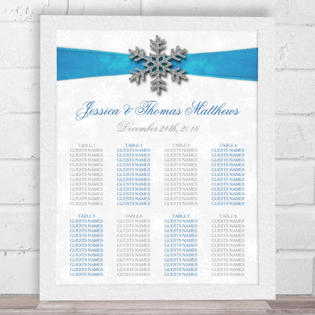 Poster Diamante Snowflake & Blue Ribbon Mariage d'hiver (Créateur téléchargé)