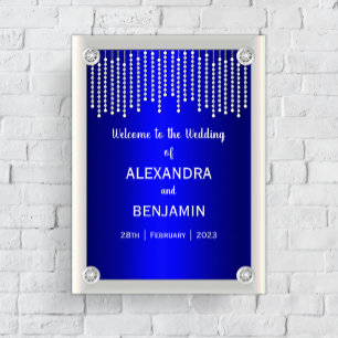 Poster Diamants et perles de luxe Mariage bleu Bienvenue