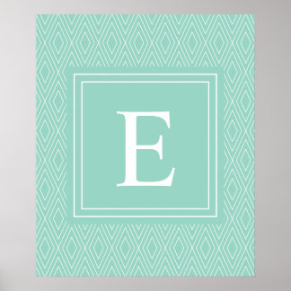 Poster Diamants vintages Blanc Turquoise Turquoise