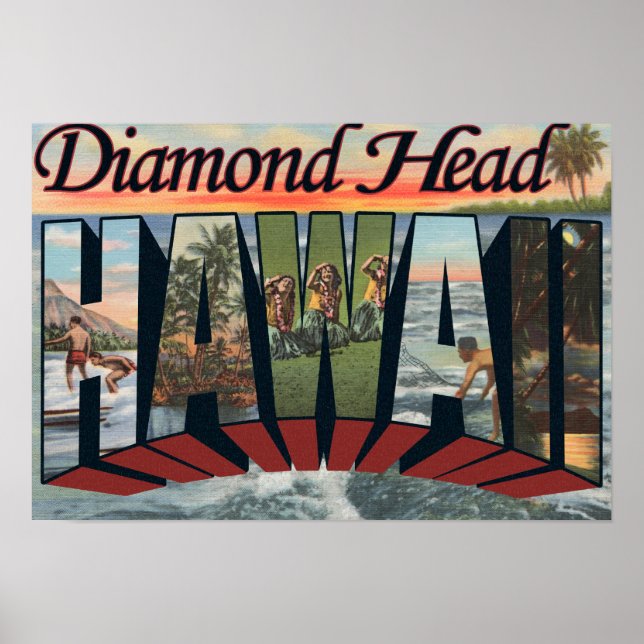 Poster Diamond Head, Hawaii - Scènes de grandes lettres (Devant)