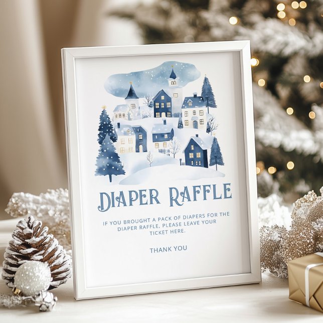 Poster Diaper raffle Christmas village Winter Baby Shower (Créateur téléchargé)