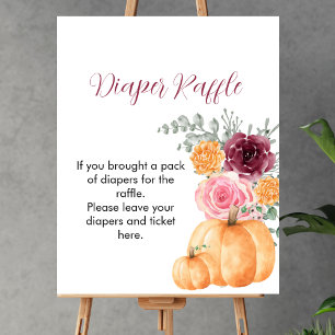 Poster Diaper Raffle Jeu Automne Citrouille Bourgogne ros