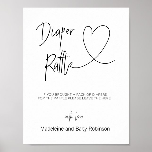 Poster Diaper Raffle Signe pour Baby shower Jeux Coeur (Devant)