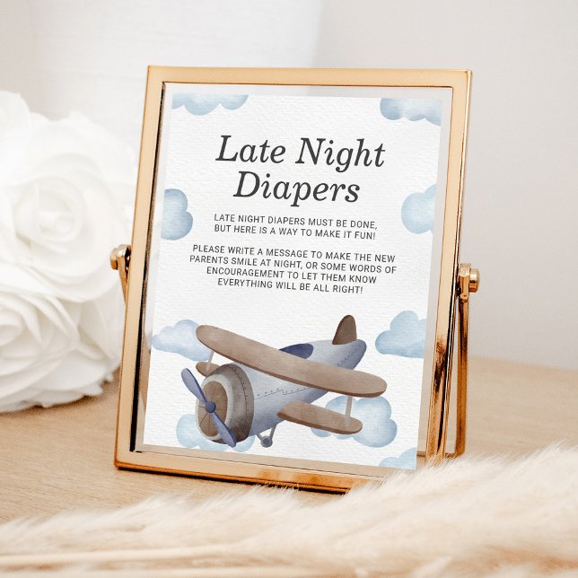 Poster Diapeurs de nuit Baby shower d'avion bleu (Créateur téléchargé)