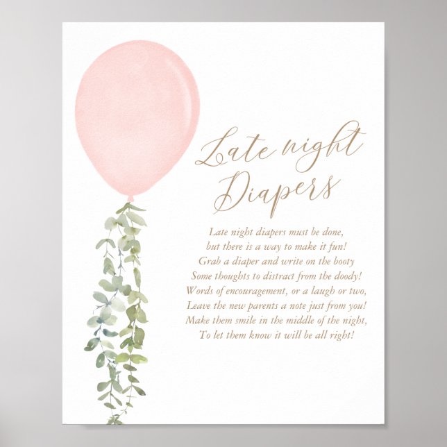 Poster Diapeurs de nuit Baby shower de fille à ballons ro (Devant)