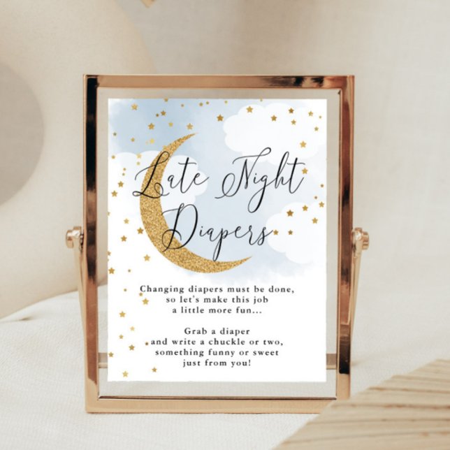 Poster Diapeurs de nuit Bleu Lune d'or Baby shower Jeu (Créateur téléchargé)