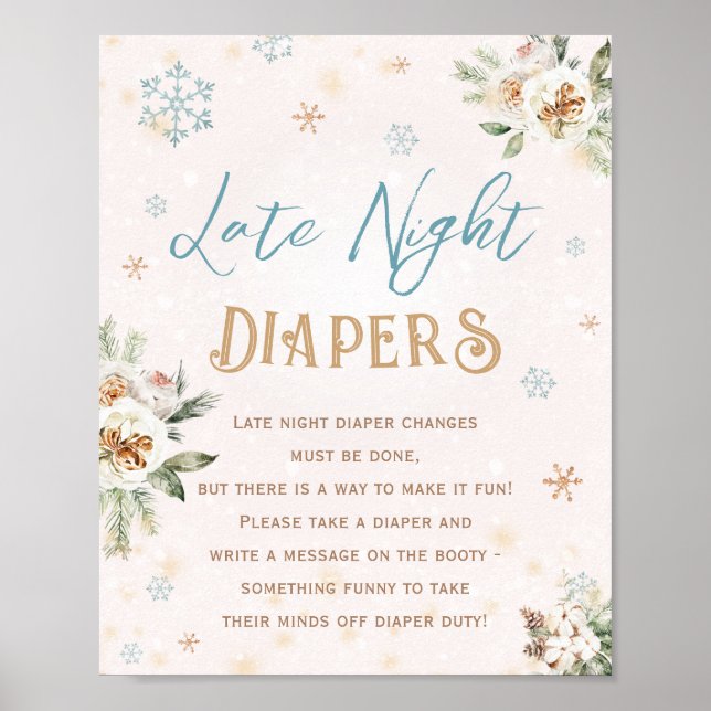 Poster Diapeurs de nuit Hiver Wonderland Baby shower (Devant)