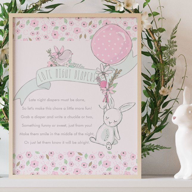 Poster Diapeurs de nuit Little Bunny Baby shower Jeu (Diaper Game Poster from my Little Bunny & Balloon Baby Shower collection - buy printed or digital)
