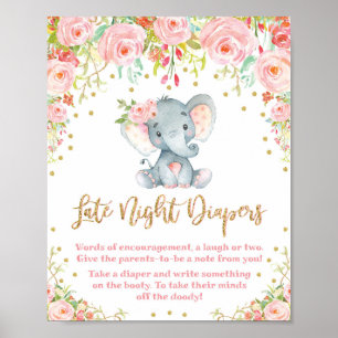 Poster Diapeurs de nuit signe Baby shower d'éléphant rose