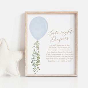 Poster Diapeurs nocturnes Baby shower Bleu Balloon Boy