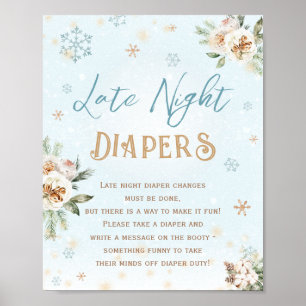 Poster Diapeurs nocturnes Baby shower d'hiver d'or bleu