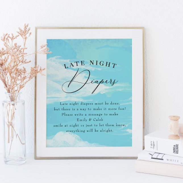 Poster Diapeurs nocturnes Ciel Nuages Baby shower bleu (Créateur téléchargé)