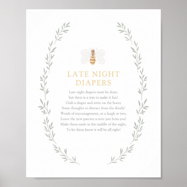 Poster Diapositives de nuit signe Baby shower d'abeilles (Devant)