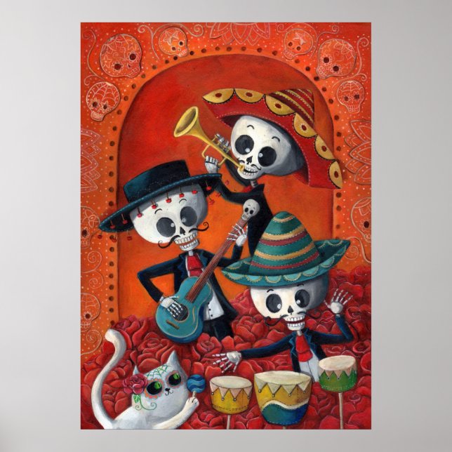 Poster Diaz de Los Muertos Skeleton Mariachi Trio (Devant)