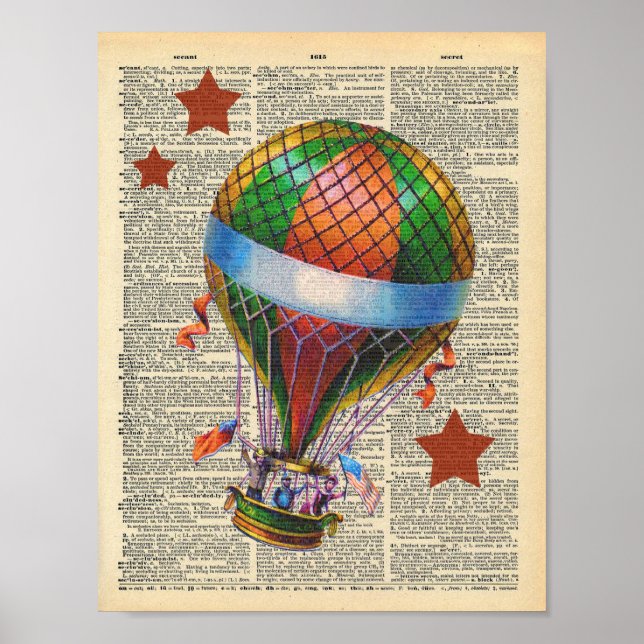 Poster Dictionnaire vintage Art Hot Air Balloon Circus (Devant)