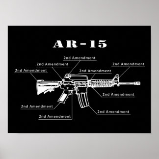 Poster d'identification des pièces AR-15 noir et b