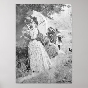 Poster Die Gartenlaube 1895, Baiser volé en noir et blanc