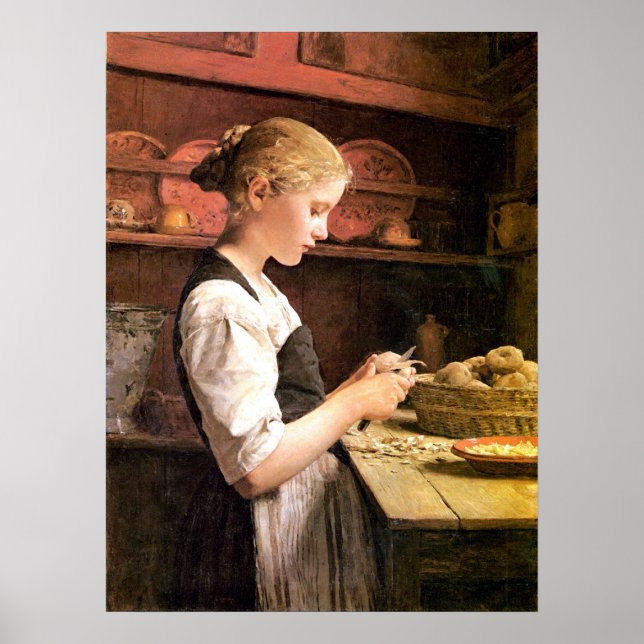 Poster Die kleine Kartoffelschälerin Girl Peeling Potatos (Devant)