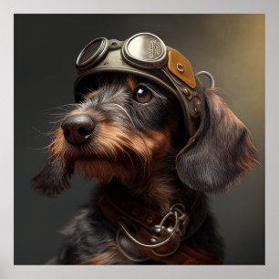 Poster Dieselpunk À poils durs Dachshund Steampunk Gogget