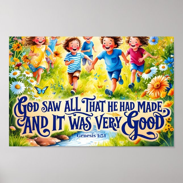 Poster Dieu a vu tout ce qu'il avait Christian Nursery Wa (Devant)