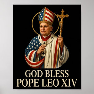 Poster Dieu Béni Nouveau Pape Léon Xiv Église catholique 