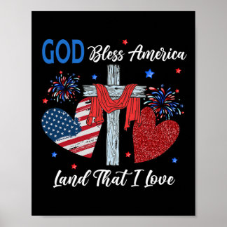 Poster Dieu bénisse l'Amérique Cœur chrétien Croix Jésus