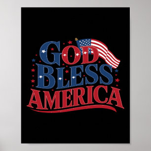 Poster Dieu bénisse l'Amérique Drapeau États-Unis 4 juill
