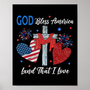 Poster Dieu bénit l'Amérique Christian Heart Cross Jésus 