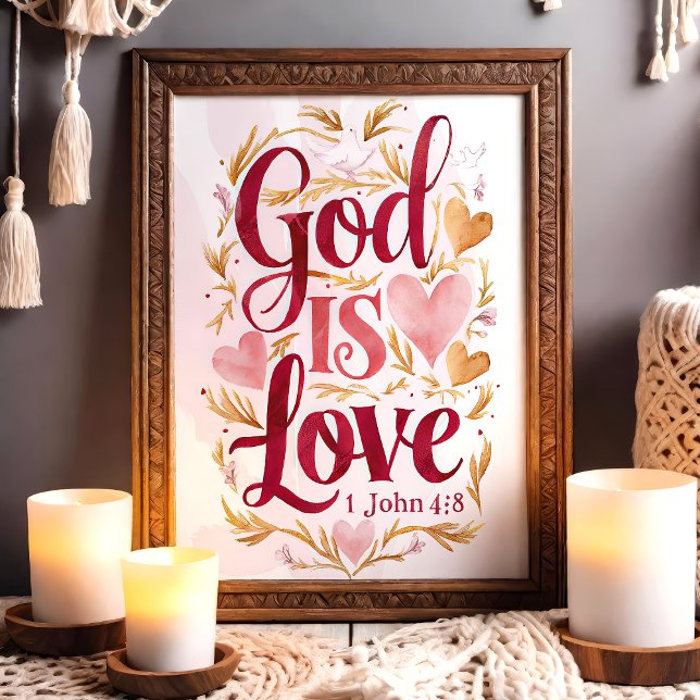 Poster Dieu est amour rose et or Christian Wall Art (Créateur téléchargé)