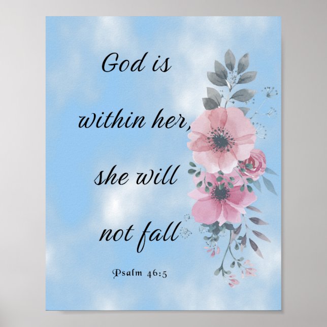 Poster Dieu est en elle, Bible Verse, Psaume 46 5 (Devant)
