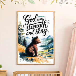 Poster Dieu est ma force chrétienne Nursery Wall Art