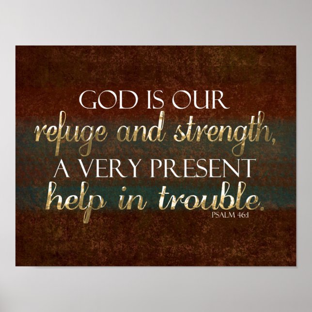 Poster Dieu est notre Refuge Bible Chrétienne Verse Brown (Devant)