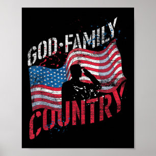 Poster Dieu Famille Pays Soldat Us Drapeau American Memor