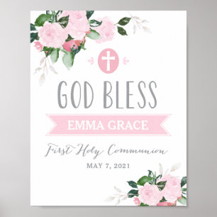 Poster Dieu floral de fleurs bénissent le rose de signe