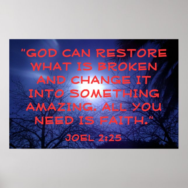 Poster Dieu peut restaurer le verset biblique Joel 2:25 (Devant)