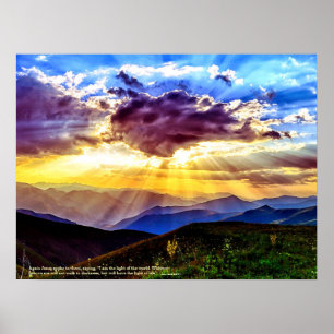 Poster Dieu Ray Sunbeams Mountains Écriture Verse