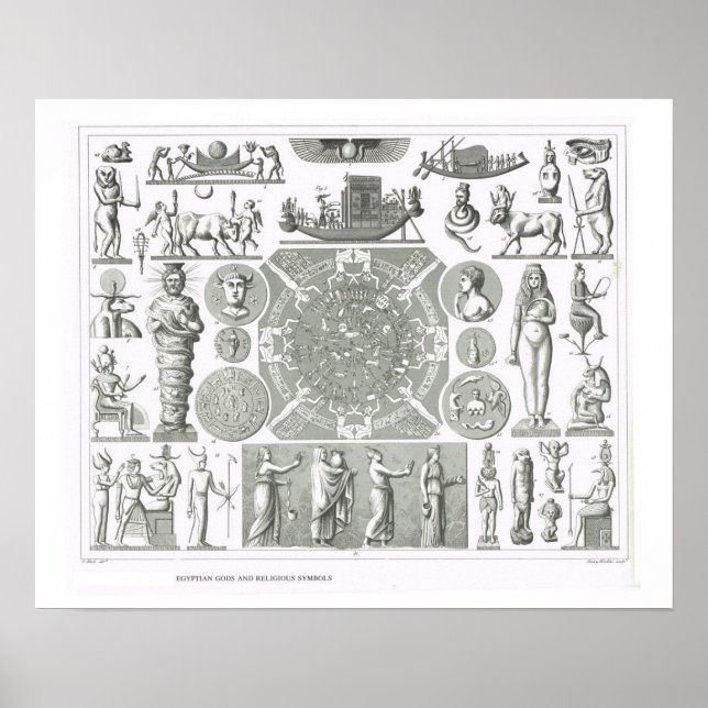 Poster Dieux égyptiens et symboles religieux (Devant)