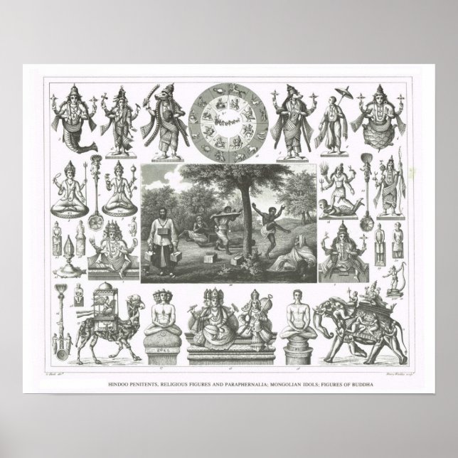 Poster dieux hindous, idoles mongoles, personnages de Bou (Devant)
