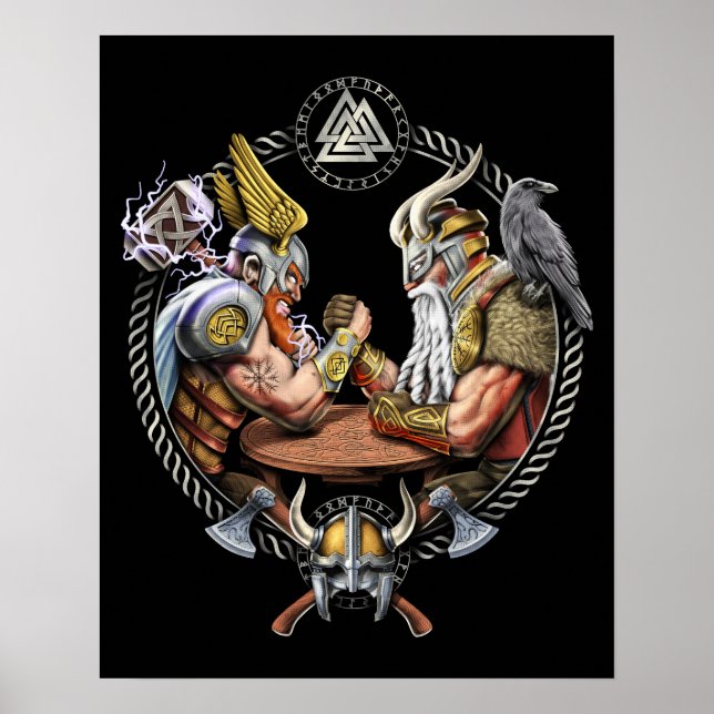 Poster Dieux Norse Odin Thor Lutte Arm (Devant)